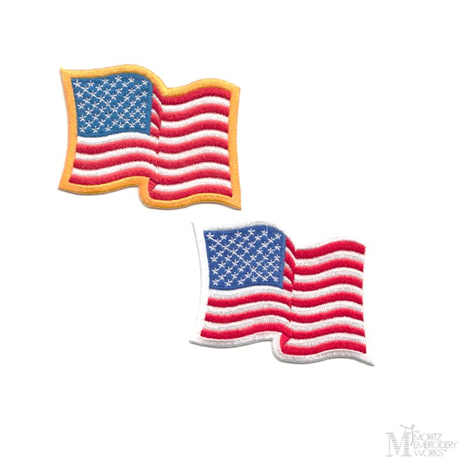 Large Wavy American Flag Patch - USA United States Badge 3.5 (Iron on)